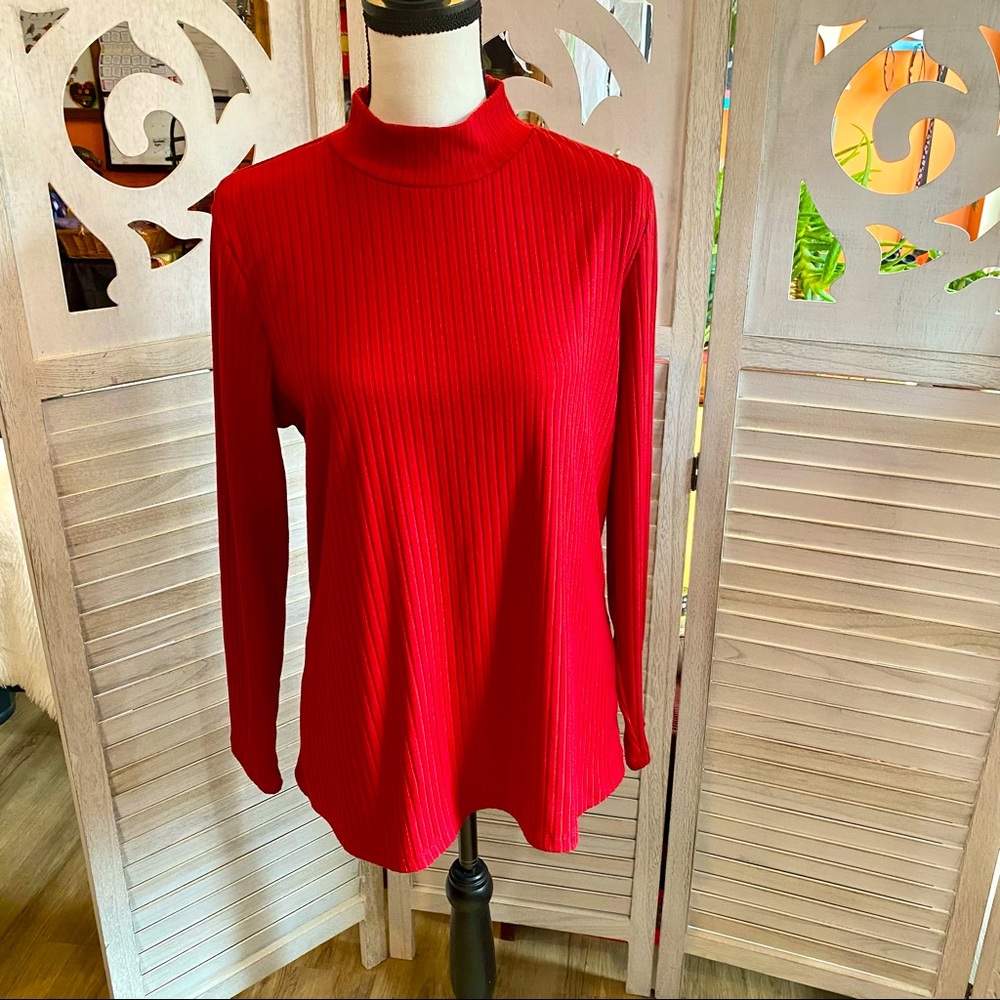 DENIM & COMPANY RIBBED MOCK NECK LONG SLEEVE TOP